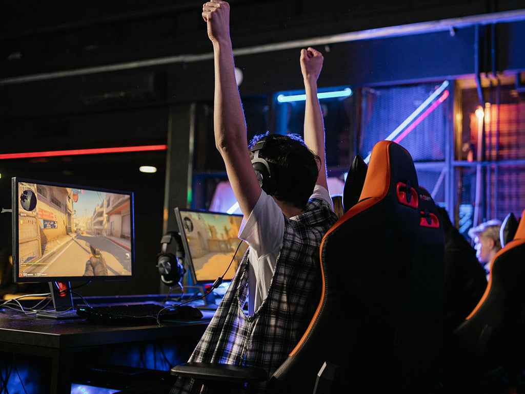 A boy excited while gaming