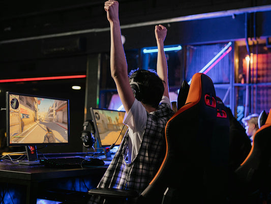 A boy excited while gaming