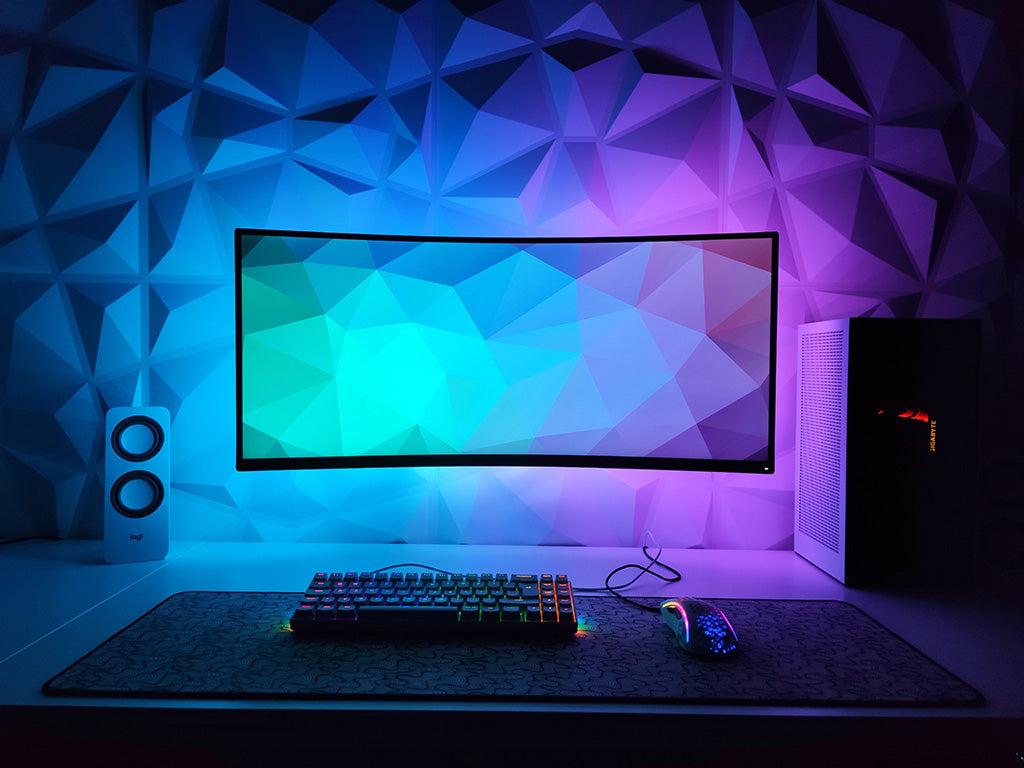 A colorful gaming setup